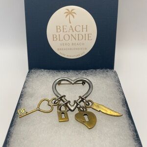 Vintage Edgy Heart Dangle Brooch – Dagger, Lock, Key & Heart Charms 🔒🗡️💔